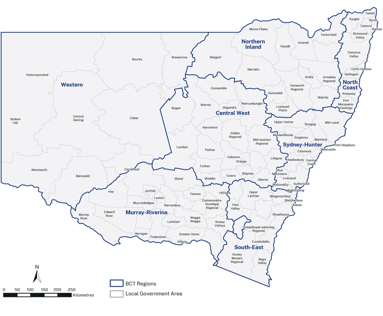 Map of the BCT's regions